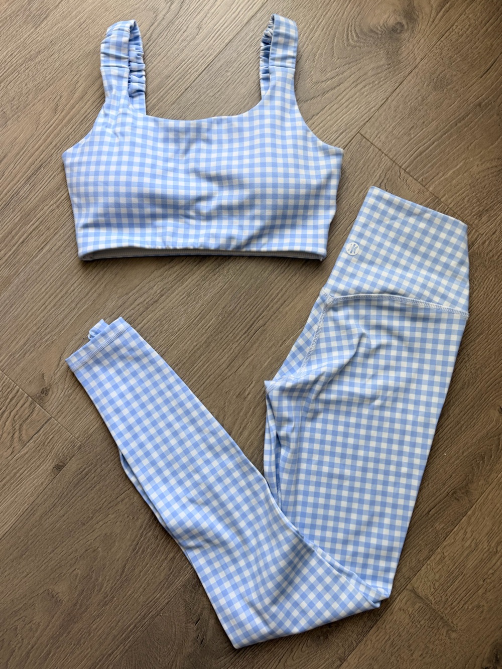 Gingham Light Blue High-Rise Leggings with Matching Crop Top